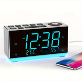 1pc Alarm Clock With FM Radio, USB Charging, 4.57cm Ice Blue LED Display, Night Light, Dual Alarm, Snooze, Dimmer Control, Bedside Office Electronic Clock ITOMA CKS508W