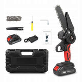 (Red) 4 Inch Mini Electric Chain Saw Handheld Rechargeable Pruning Saw Woodworking Saw Garden Saw