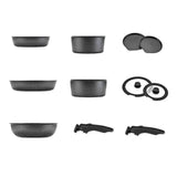 (11 pieces set) Removable Handle Pots and Pans Kitchen Cookware Set for Home Camping and Travel Scratch Resistant Cooking Set