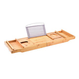 1PCS Bamboo Expandable Bathtub Tray Bathroom Organizer B