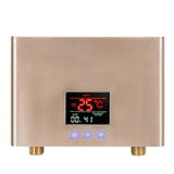 (EU Plug Gold) Instant Water Heater 3KW Mini Electric Tankless Water Heater Wall-Mounted with LED Display 3-Level T