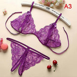 (Purple) Women Sexy Lingerie Lace Bra Set Ruffle Transparent Underwear Hot