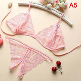(Pink) Women Sexy Lingerie Lace Bra Set Ruffle Transparent Underwear Hot