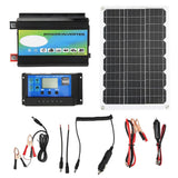 Portable Solar Power Kit Inverter with Dual USB 30A 12V 24V Solar Charge Controller 18W 18V Solar Panel Black 12V to 110V