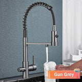 (Gun Grey Color) Rozin Gun Grey Filter Water Kitchen Faucet Black Pull Down Spring 3 Way Faucets Brass 360 Swivel Purification Water Mixer Tap