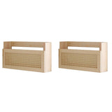 2X Wooden Magazine Wall Rack with Rattan File Holder Hanging File Rattan Bookcase Mail Organizer for