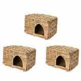 3X Natural Grass Toy, Hand Woven Guinea Pig Ferret Folding Straw Grass House