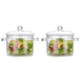 2X Double Ear Bowl Glass with Lid High Borosilicate Heat Glass Bowl Glass Salad Bowl Household Home