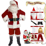 (M) Christmas Adults Santa Claus Suit Classic Velvet Red White Coat Pants Hat Boots Beard Xmas Cosplay Party Costume Set  M
