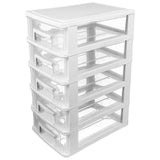 Multifunctional Five-layer Storage Cabinet Plastic Drawer Type Closet Portable Dustproof Storage Case Organizer Sundries Holder  (White and Transparen