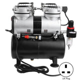 Air Compressor Pump Airbrush Dual Cylinder Spray Kit for PaintingUK 220V