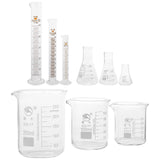 9pcs Laboratory Supplies (Glass Beaker Measuring Cylinder and Conical Bottle)