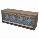 Automatic Watch Winders Black Walnut Grain Wood Mechanical Manual PU Travel Watch Winder Box Grey Glass Door 4 Winding Positions