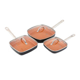 6 Piece Square Copper Finish Aluminum Skillets Set Square Fry Pan for Efficient Heat Distribution and Easy Cleaning