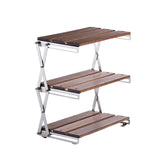 (Mahogany color) Folding Metal Aluminum Alloy Storage Rack Folding Shelf Storage Display Rack Desktop Storage Rack Camping Storage Rack  Mahogany color