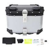 45L Motorcycle Top Case Quick Release Leather Lining Aluminium Alloy Waterproof Rear Helmet Storage Box with Backrest and Handle Silver