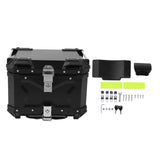 Motorcycle Top Case Aluminum Alloy 45L Waterproof Rear Luggage Box with Quick Release Bottom Plate and Back Cushion Black