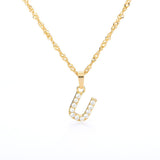 (U) Gold Zircon Letter Pendant Stainless Steel Chain 18k Gold Plated 26 Letter Necklacea