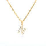 (N) Gold Zircon Letter Pendant Stainless Steel Chain 18k Gold Plated 26 Letter Necklacea