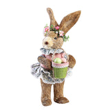 Easter Lifelike Rabbit Ornament Artificial Straw Bunny with Egg Standing for Dol