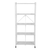 Movable Storage Shelf 5 Tier Carbon Steel Pre Assembled Folding Storage Rack for Kitchen Garage Basement White