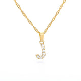 (J) Gold Zircon Letter Pendant Stainless Steel Chain 18k Gold Plated 26 Letter Necklacea