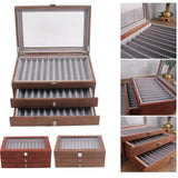 (A) Wooden Pen Case 34 Position Vintage Storage Box Pens Display Case Organizer Box