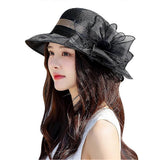 Womens Organza Fascinator Hat Wide Brim Flower Band Organza Sun Hat Church Cloche Hat Tea Party Fascinator Bucket Bowler Hat