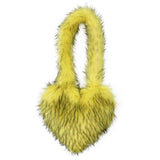 Faux Fur Shoulder Bag Heart Shaped Fluffy Plush Crossbody Bags for Women Winter Cute Plush Oversized Tote Bags Lady Shopper Bags (Yellow)