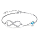 Infinity Heart Birthstone Bracelets for Women, 925 Sterling Silver Jewelry Gift Ref: 9558