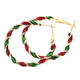 1Pair Christmas Hoop Earrings for Women Candy Christmas Wreath Twist Hoop Earrings for New Year Party Jewelry and Holiday Celebrations