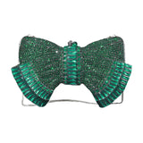(Green) Elegant Alloy Chain Handheld Evening Bag Embellished With Butterfly Bows Unique Handbag Cocktail Party Shoulder Bag  Green