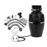 Continuous Feed Garbage Disposal Black 3800RPM Quiet Running Downspout Waste Disposal for Kitchen 1HP US Plug 110V