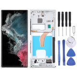 (Silver) For Samsung Galaxy S22 Ultra 5G SM-S908B EU Edition 6.78 inch OLED LCD Screen Digitizer Full Assembly with Frame