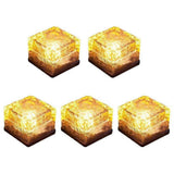 5 Pcs Solar Glass Brick Light Lights LED Landscape Light for Christmas Outdoor Path Road Yard (Warm White)