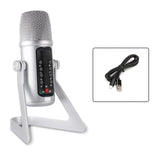 (Silver) USB Condenser Microphone RGB High Sampling Rate Noise Reduction Monitoring Lossless Sound Quality Wired Mic with Desktop Stand for Gaming  Silver