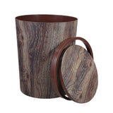 Retro Wood Grain Trash Can With Swing Lid For Kitchen Bedroom Office And Bathroom Small Covered Garbage Bin For Home Use