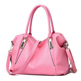 (Pink) Women Handbag Large Capacity Soft Pu Leather Shoulder Handle Crossbody Bag White