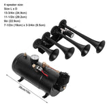 Train Small Air Horn Kit Quad Trumpets Black 1 Gallon 150PSI Air Compressor for Truck Car Pickup Lou