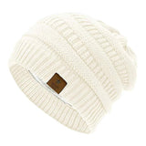 (White) Warm Winter Hat, Wool Knitted Plus Fleece Hat, Warm, Soft And Stretchy Knitted Hat, Leather Pink