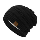 (black) Warm Winter Hat, Wool Knitted Plus Fleece Hat, Warm, Soft And Stretchy Knitted Hat, Leather Pink