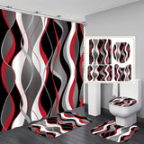 (Package 4) 4-piece Blue And Black Striped Shower Curtain Set, Gray And White Bathroom Set, Modern Home Bathroom Decoration With Rug And Toilet Cover