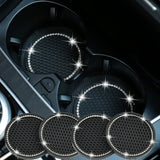 (black white diamond) Set Of 4 Glitter Car Coasters, Universal Vehicle Glitter Car Accessories - 2.75 Inch Non-slip Silicone Crystal Rhinestone Car Cup Holder, 4 Pieces (bl