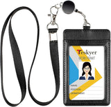 (black) Retractable Id Training Band, Easy To Move High Quality Pu Leather Id Bag With 2 Card Slots For Work Documents, School Documents, Subway Card And Acce