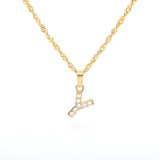 (Y) Gold Zircon Letter Pendant Stainless Steel Chain 18k Gold Plated 26 Letter Necklacea