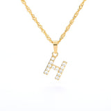 (H) Gold Zircon Letter Pendant Stainless Steel Chain 18k Gold Plated 26 Letter Necklacea
