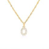(O) Gold Zircon Letter Pendant Stainless Steel Chain 18k Gold Plated 26 Letter Necklacea