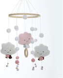 (Pink) Crib Wind Chime & Felt Ball 3d Cloud Cot Decoration (grey)