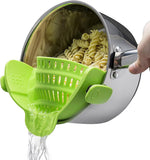 (green) Pasta Strainer, Hands Free Silicone Food Strainer, Pan Strainer, Attachable Kitchen Food Strainer For Pasta, Spaghetti, Minced Meat, Fits All Bowls An