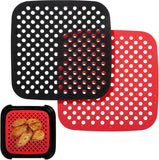 (square) Set Of 2 Reusable Silicone Air Fryer Liners Heat Resistant Round Non-stick Air Fryer Baking Mats Kitchen Baking Accessories 2pcs (9